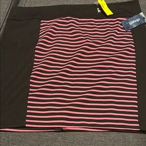 Eloquii Black and Pink Striped A-Line Skirt